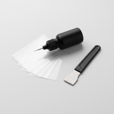 Oakvesta GlassFix windshield repair kit: resin applicator, curing films and razor blade